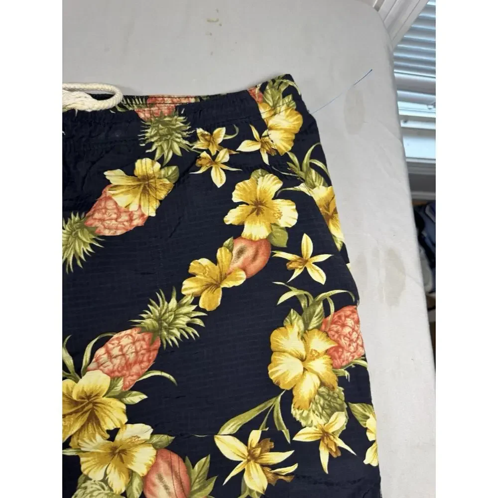 Tommy Bahama Pineapple Floral Swim Trunks Board Shorts Men’s XL Blue Hawaiian